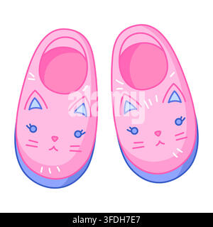 Illustration of slippers cat. Decorative cartoon cute image. Stock Vector
