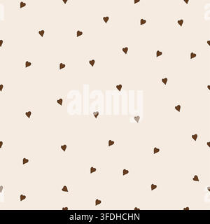 A cute beige seamless pattern with brown hearts. Simple retro vector background, hand-drawn. Suitable for textiles, childrens clothing, wallpaper, and packaging. Vintage illustration. Stock Vector