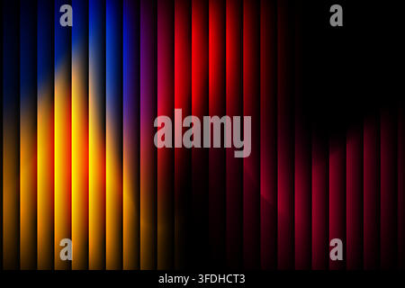 A dynamic abstract background featuring vertical stripes with a gradient effect, blending vibrant orange, red, and blue tones against a dark backdrop. Stock Vector