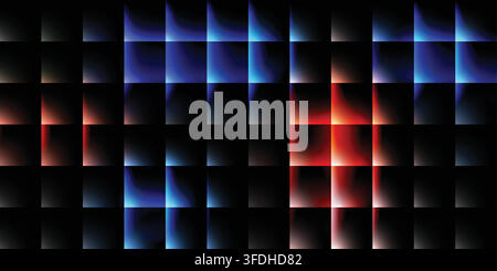 Abstract digital background featuring a grid of glowing blue and red squares set against a deep black backdrop, creating a modern technological effect Stock Vector