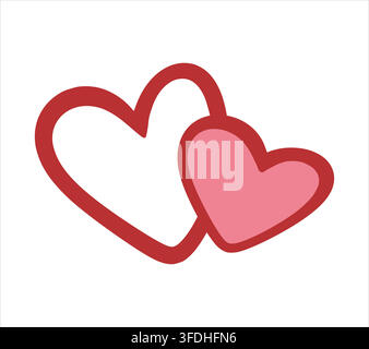 Minimalistic vector clip art of two intertwined hearts. Concept of love, romance, spirit of Valentine's Day. Idea to couples, unity and emotional connection for greeting cards, invitations. Coquette Stock Vector
