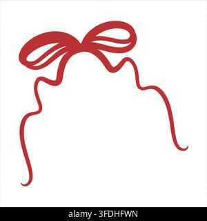 Red ribbon bow, minimalist vector clip art. Gift design elements. Holiday decoration concept. Vector linear illustration. Valentine's Day decor in the Coquette style. Stock Vector