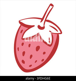 Vector sketch of a strawberry. A simple line drawing of this sweet summer berry. A symbol of the sweetness of love. A wild berry in a flirty, girlish style. Simplified coquette ink drawing. Stock Vector