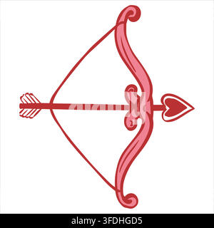 A vector illustration of Cupid's bow and arrow with a heart shaped tip. A symbol of love. Perfect for Valentine's Day cards and romantic invitations. Minimalistic clip art in the Coquette style. Stock Vector