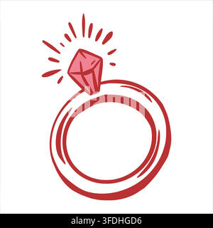 Vector image of a wedding ring with a sparkling diamond. A symbol of eternal love and partnership. Minimalistic clip art for wedding materials, greeting cards, and engagement celebrations. Stock Vector