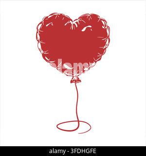 Vector red heart shaped balloon. Clipart for Valentine's Day, love designs, greeting cards, and romantic decorations. Minimalistic style. Flying helium balloon. Coquette style. Stock Vector