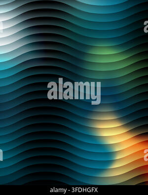 Abstract background featuring a pattern of smooth, flowing wavy lines with soft gradients of blue, green, and orange light effects. Stock Vector