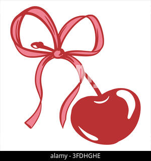 Vector cherry silhouette in a minimalist design. A summer berry adorned with a bow. Perfect for logos, labels, banners, and creative layouts. Versatile graphics for any design needs. Style Coquette Stock Vector