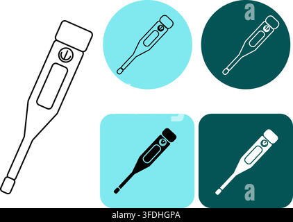 thermometer Logotype for measuring the temperature of the human body Pharmacy icon isolated hand drawn illustration. Vector graphic line art. backgrou Stock Vector