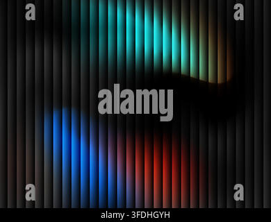 Abstract background featuring vertical dark stripes with vibrant glowing cyan, blue, and red light effects, creating a modern and dynamic visual Stock Vector
