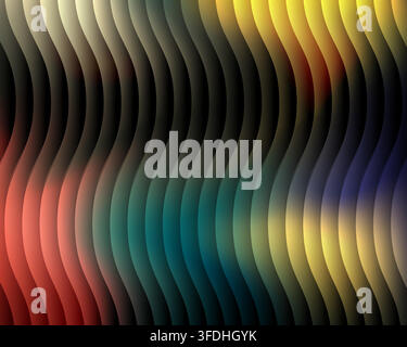 Abstract digital background featuring vertical wavy lines with a soft, colorful gradient transition from warm red and yellow to cool blue and teal ton Stock Vector