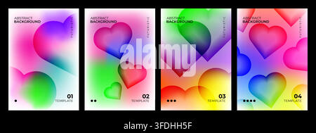 Colorful love themed abstract neon gradient poster layout collection Stock Vector