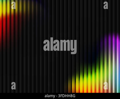 Abstract background featuring vertical dark stripes with vibrant, glowing light gradients in yellow, red, green, and purple, creating a modern digital Stock Vector