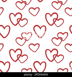Seamless pattern of stylized red hearts. Vector background for Valentine's Day. Clipart for wrapping paper, backdrops, and fabric. Stylized ink sketch in a coquette style. Stock Vector