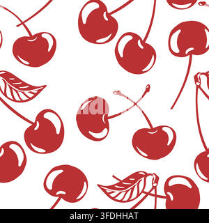 Vector pattern of red cherry. Seamless horizontal background of flowers with foliage. Seamless background for textiles fabric, packaging paper. Decor festive romantic event. Coquette style. Stock Vector
