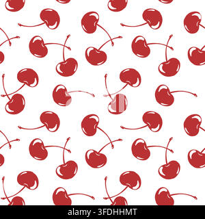 Vector pattern of red cherry. Seamless horizontal background of flowers with foliage. Seamless background for textiles fabric, packaging paper. Decor festive romantic event. Coquette style. Stock Vector