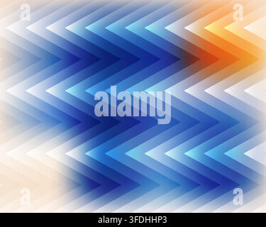Abstract digital background featuring a repeating chevron or zigzag pattern in shades of blue and white with a warm orange accent in the corner. Stock Vector