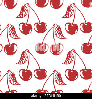 Vector pattern of red cherry. Seamless horizontal background of flowers with foliage. Seamless background for textiles fabric, packaging paper. Decor festive romantic event. Coquette style. Stock Vector