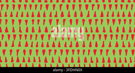 Red triangle seamless pattern. Hand drawn abstract shapes on a green background. Christmas seed motif, festive minimal wallpaper design, and holiday t Stock Vector