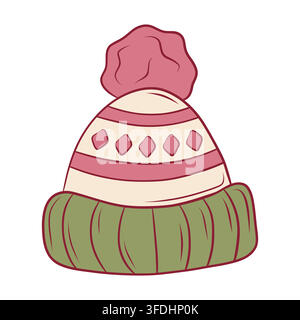 Vector illustration of a warm winter hat with pompom Stock Vector