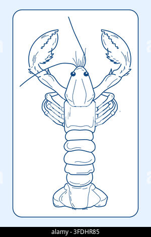Lobster line art clipart with large claws, antennae and segmented tail for seafood menus. Stock Vector