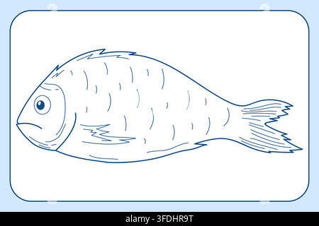 Fish line art clipart showing a single detailed fish for seafood packaging. Stock Vector