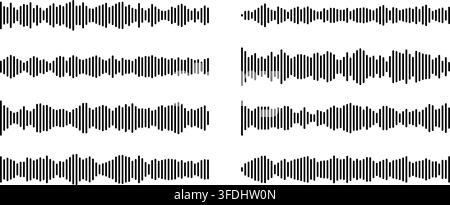 Audio waveform vector icons with sound wave patterns for podcast and music applications. Stock Vector
