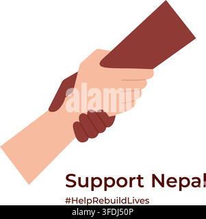 Concept help Nepal. Two hands holding each other. Stock Vector