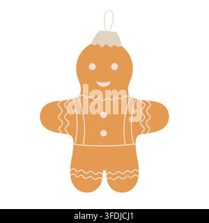 Christmas tree bauble in form of gingerbread man festive decor simple doodle cartoon hand drawn illustration for winter holidays seasonal greeting card, invitations, banner, decor, sticker, clipart Stock Vector