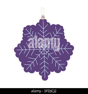 Christmas tree bauble in form of cute snowflake festive decor simple doodle cartoon hand drawn illustration for winter holidays seasonal greeting card, invitations, banner, decor, sticker, clipart Stock Vector