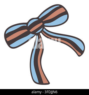 Striped ribbon bow. Vintage cute holiday gift knot clipart isolated on white. Vector illustration Stock Vector