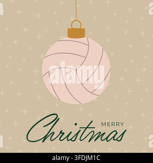 Modern Flat Design Vector of a Volleyball Shaped Christmas Ornament Hanging on a Star Background with Merry Christmas Typography.. Stock Vector