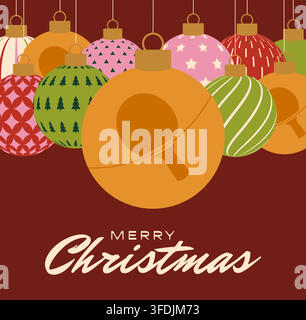 Festive flat design Christmas ornaments featuring table tennis paddles and holiday patterns, hanging on a warm red background for unique greetings.. Stock Vector