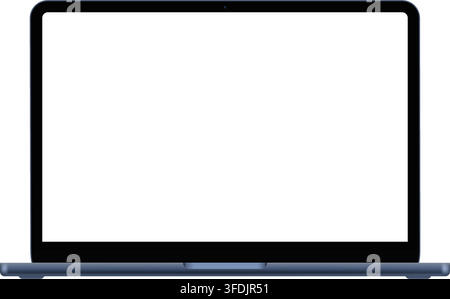 Realistic blue laptop empty screen frame overlay mockup. Mobile PC display template isolated on transparent bg. Device front view. Notebook display bo Stock Vector