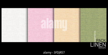 Burlap linen seamless realistic texture pack. Linen fabric cloth woven pattern. Rough woven hessian textile. Canvas cotton backdrop bg. Vector illustr Stock Vector