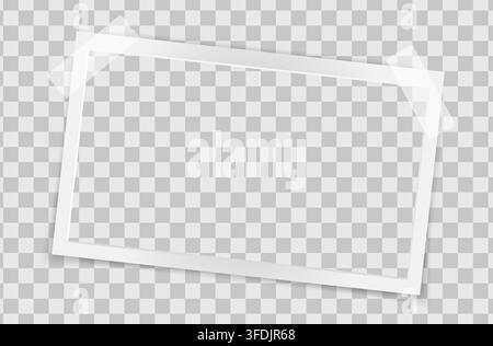Realistic empty rectangle photo frame on sticky tape overlay mockup isolated. Paper vintage instant photograph snapshot collage. Cardboard album pictu Stock Vector