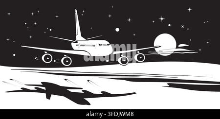 Passenger airpalne flying over the clouds – vector illustration Stock Vector