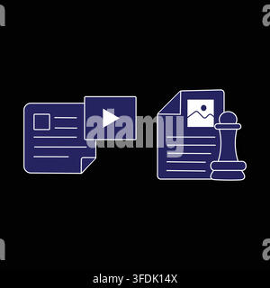 digital content creation and document management blue icon set Stock Vector