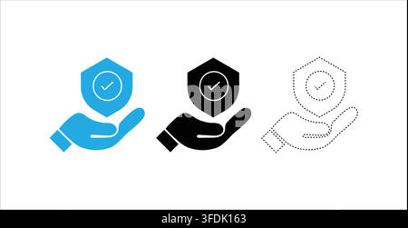 security shield protection icon set with checkmark and hand ,trust , insurance Stock Vector