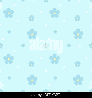 Airy seamless floral repeat with aqua blue flowers and white dots on a pale blue background. A clean pastel design suitable for textiles, wallpaper, n Stock Vector