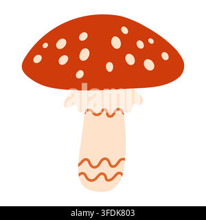 Cute red fly agaric toadstool mushroom vector isolated on white. Great for autumn forest patterns, fairytale illustrations, fall graphics, and Stock Vector