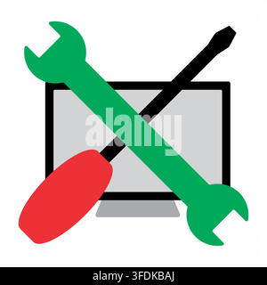 Computer Repair Service with Crossed Wrench and Screwdriver, for PC maintenance, technical support, and hardware repair services. Stock Vector