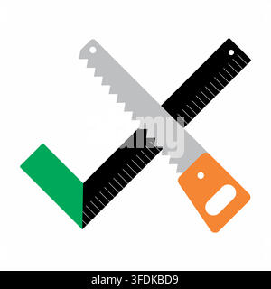 Crossed Woodworking Hand Saw and Try Square Measuring Tool Stock Vector