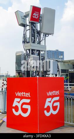 Viettel 5G Cell Site and Telecommunications Base Station in Ho Chi Minh City, Vietnam. Stock Photo