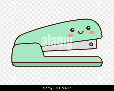 Cute green stapler vector illustration kawaii stationery office supply element Stock Vector
