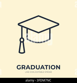 Graduation line icon. Academic cap linear vector illustration. Thin sign of mortarboard with tassel for education, university, college, degree Stock Vector