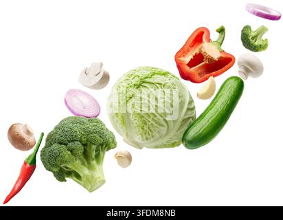 Flying vegetables isolated on white background Stock Photo