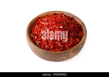 The pile of a crushed red pepper, dried chili flakes and seeds (Turkish name; Pul biber) Stock Photo