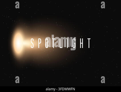 Horizontal golden spotlight beam with glowing light effect on black background for stage theater concert presentation advertising and realistic lighti Stock Vector