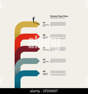 Corporate business project steps and strategy infographic template with colorful arrows for presentation. Stock Vector